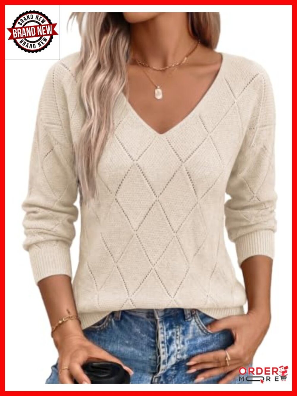 Zeagoo Womens V-Neck Long Sleeve Lightweight Knit Pullover Sweater
